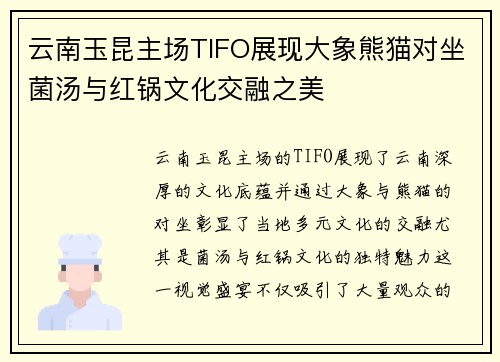 云南玉昆主场TIFO展现大象熊猫对坐菌汤与红锅文化交融之美