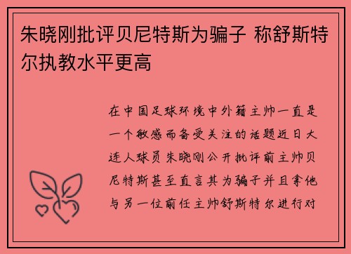 朱晓刚批评贝尼特斯为骗子 称舒斯特尔执教水平更高